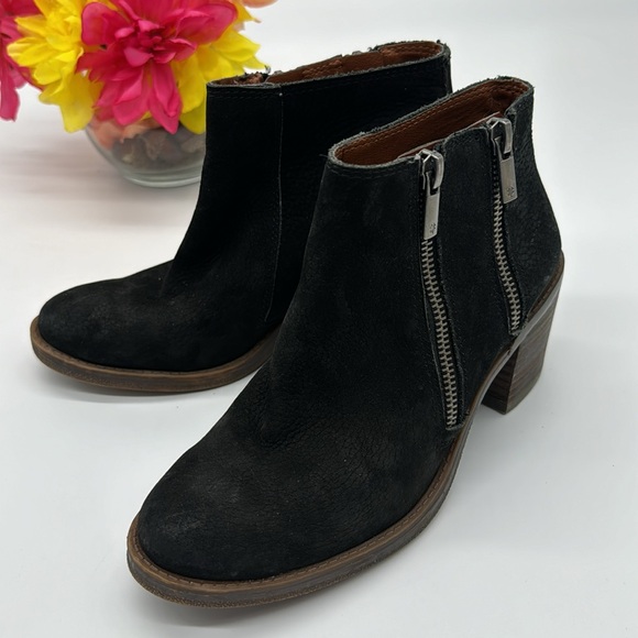 Lucky Brand Shoes - Lucky Brand Roquee Black Suede 2 zipper Ankle Bootie Size 6 BAB5897K